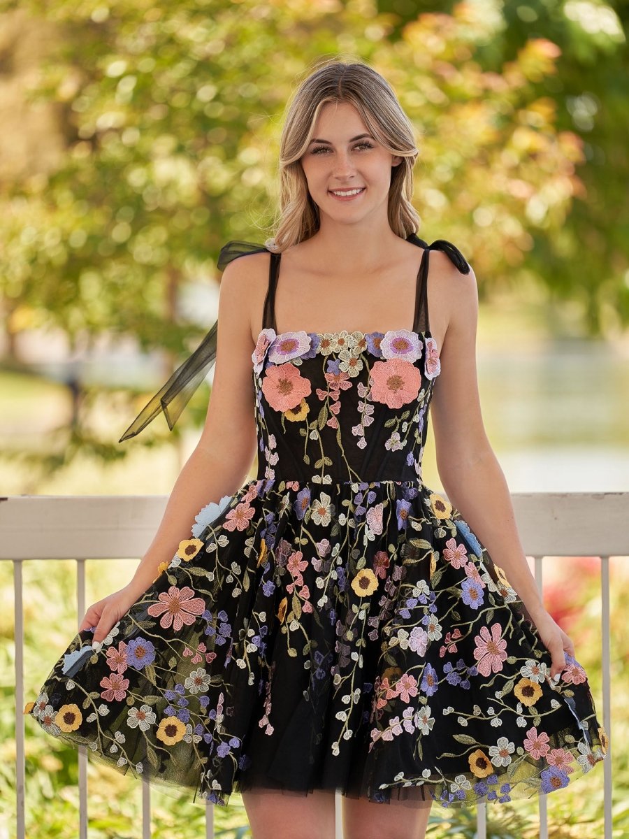Sevoba|A-Line Black Short Homecoming Dress with 3D Flowers