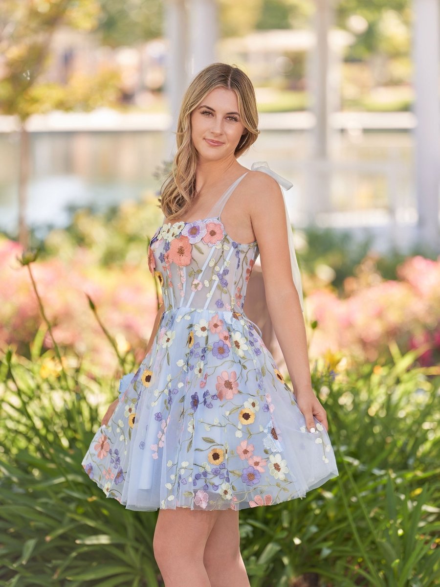 Sevoba|A-Line Black Short Homecoming Dress with 3D Flowers