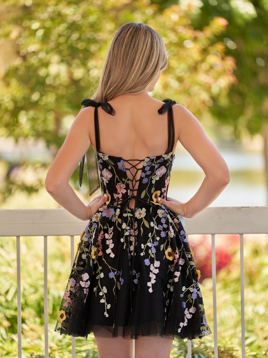 Sevoba|A-Line Black Short Homecoming Dress with 3D Flowers