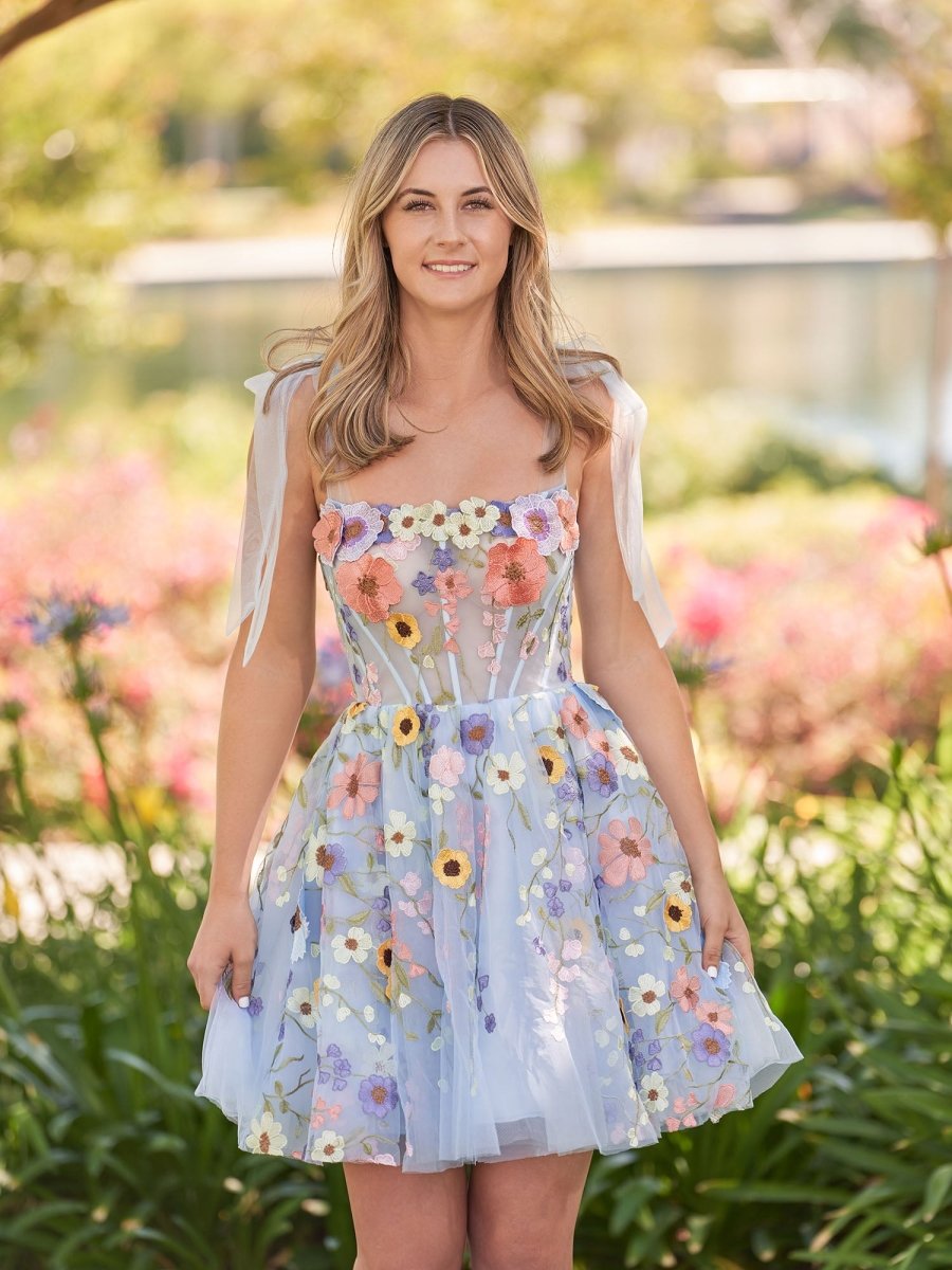Sevoba|A-Line Black Short Homecoming Dress with 3D Flowers