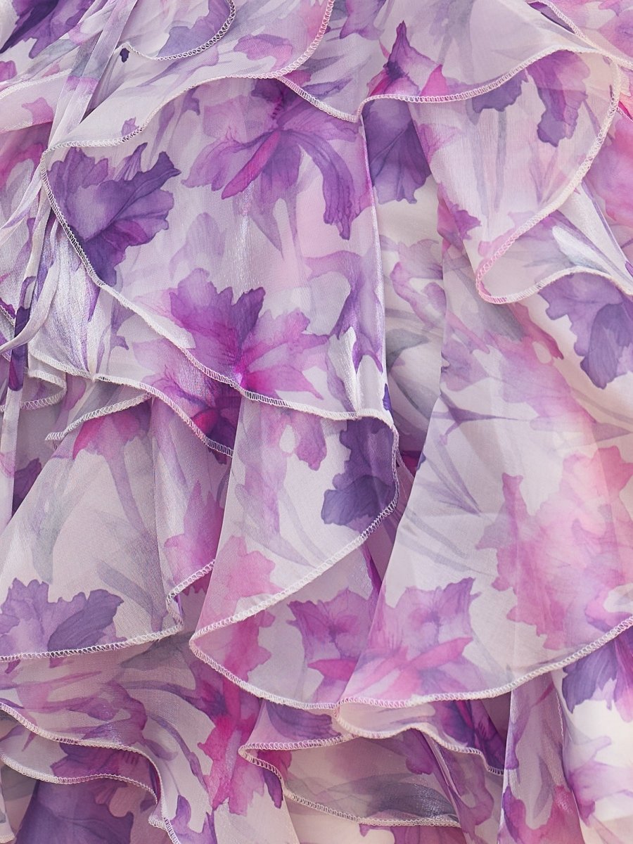 Sevoba|Purple - A Line Off the Shoulder Floral Ruffles Short Homecoming Dresses