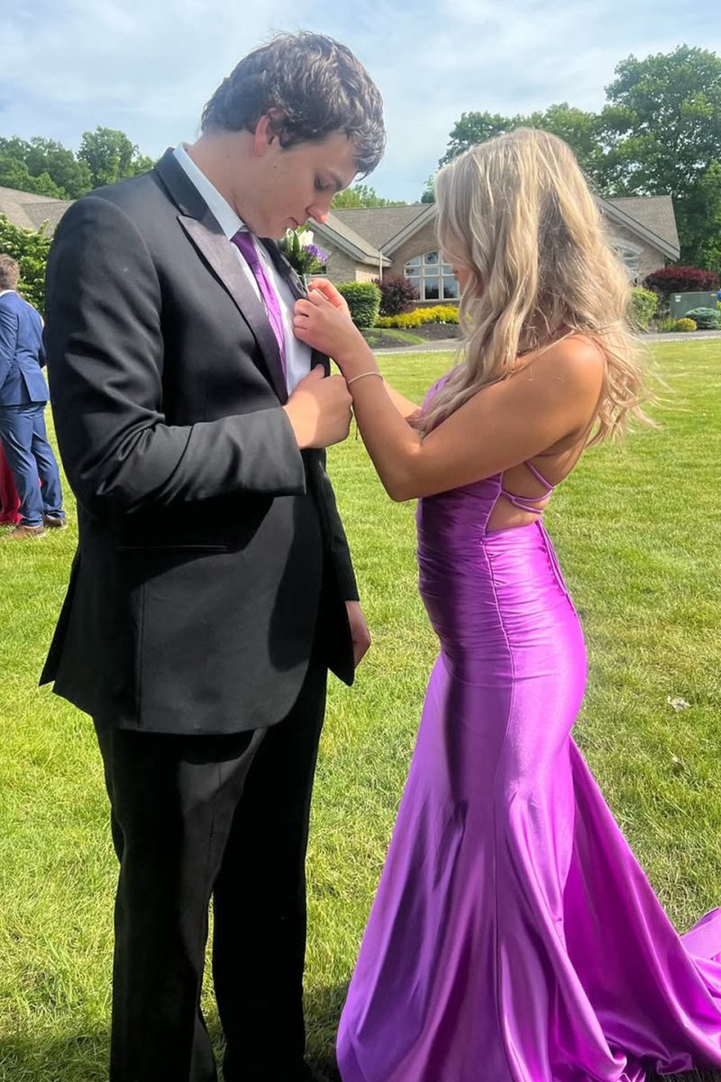 Sarai |Mermaid V-Neck Jersey Formal Dress with Lace-Up Back