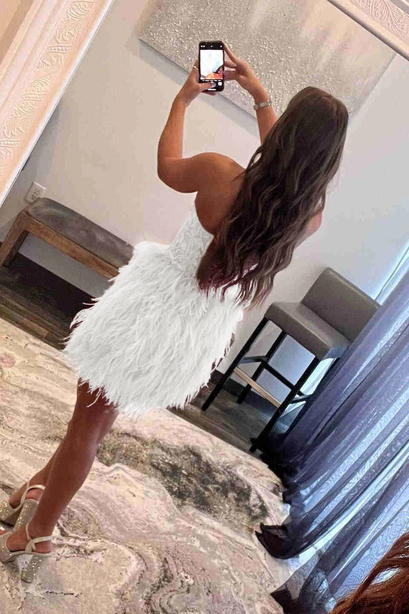 Sevoba|Sheath Sweetheart Lace Feather Skirt Homecoming Dress