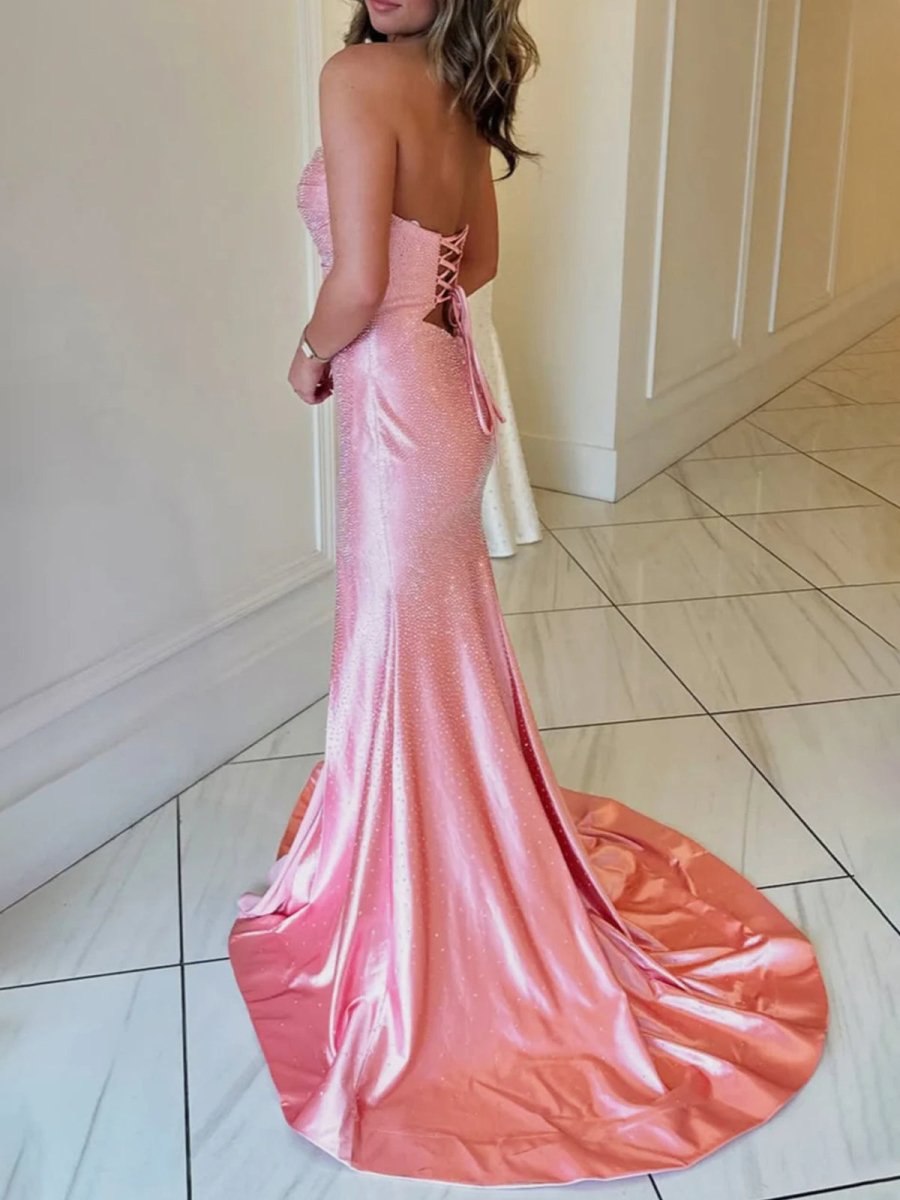 Sevoba | Glitter Mermaid Yellow Sweetheart Cut-out Long Prom Dress with Beading