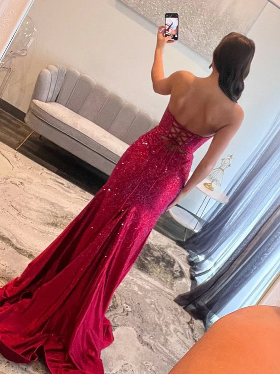 Sevoba | Glitter Mermaid Yellow Sweetheart Cut-out Long Prom Dress with Beading