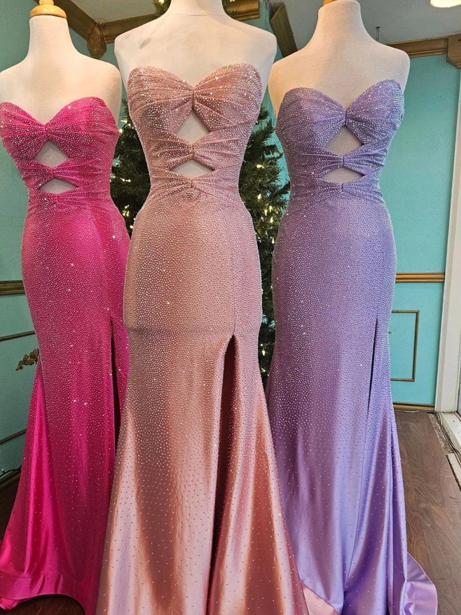 Sevoba | Glitter Mermaid Yellow Sweetheart Cut-out Long Prom Dress with Beading