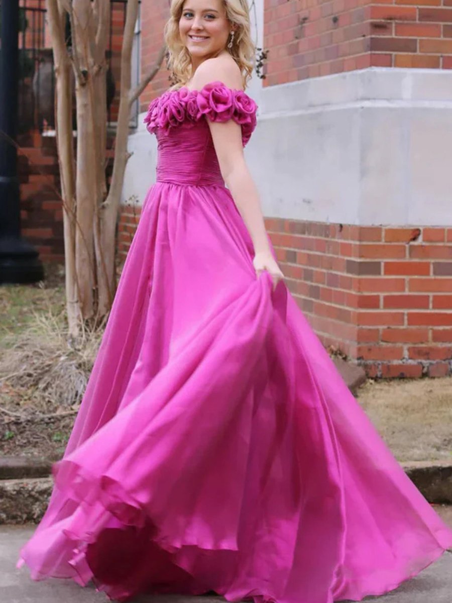 Teodora | Royal Blue Off the Shoulder A-Line Prom Dress with 3D Floral