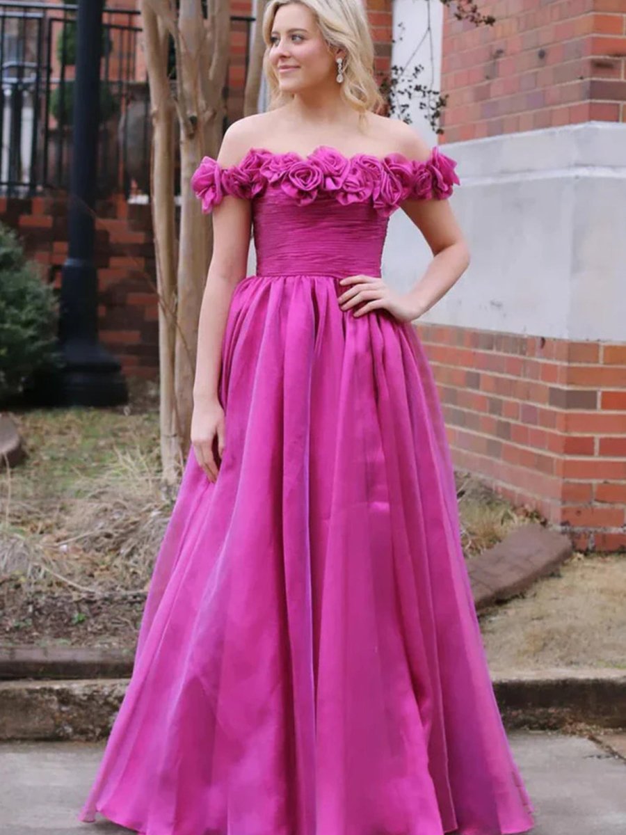 Teodora | Royal Blue Off the Shoulder A-Line Prom Dress with 3D Floral