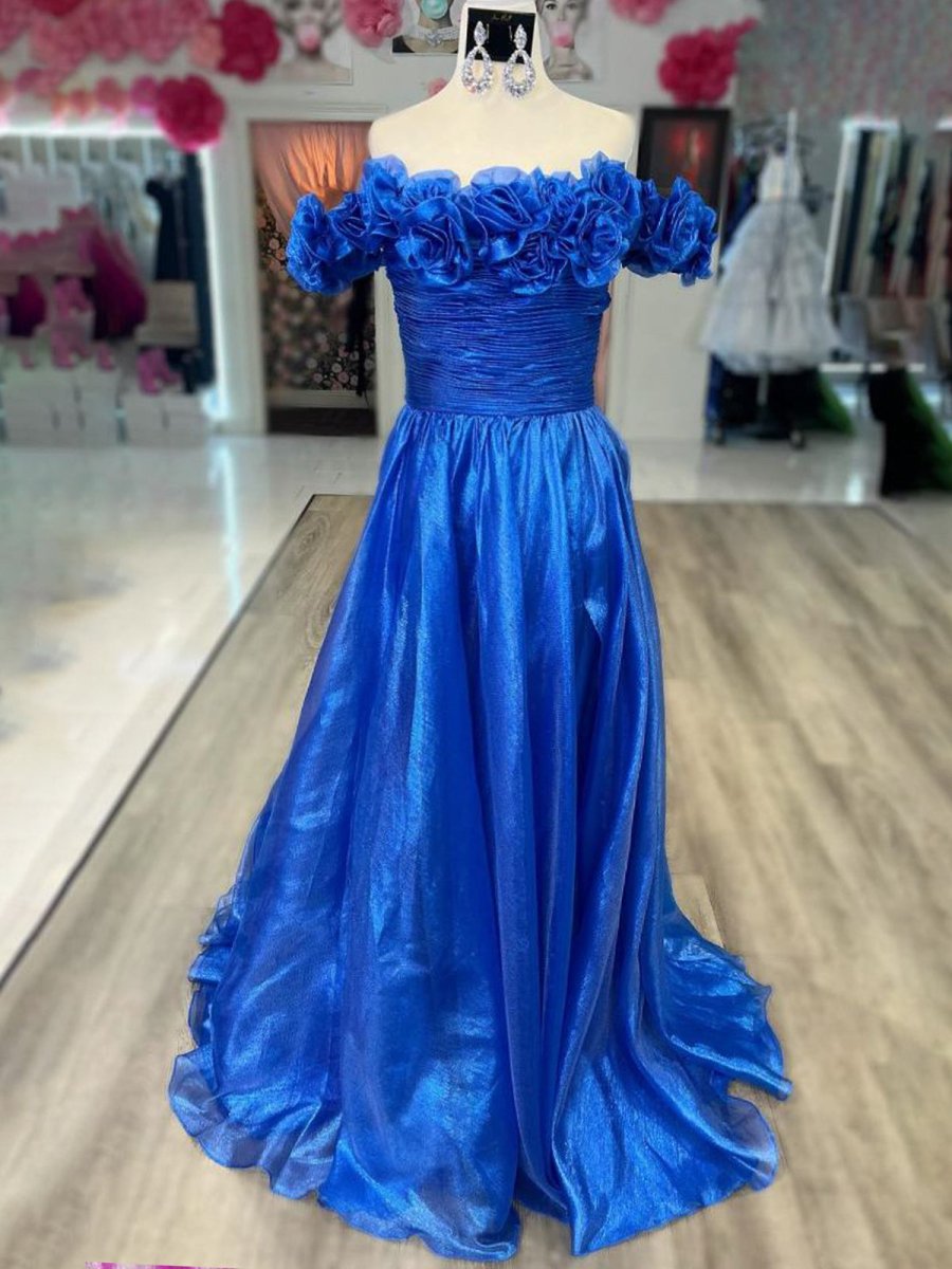 Teodora | Royal Blue Off the Shoulder A-Line Prom Dress with 3D Floral