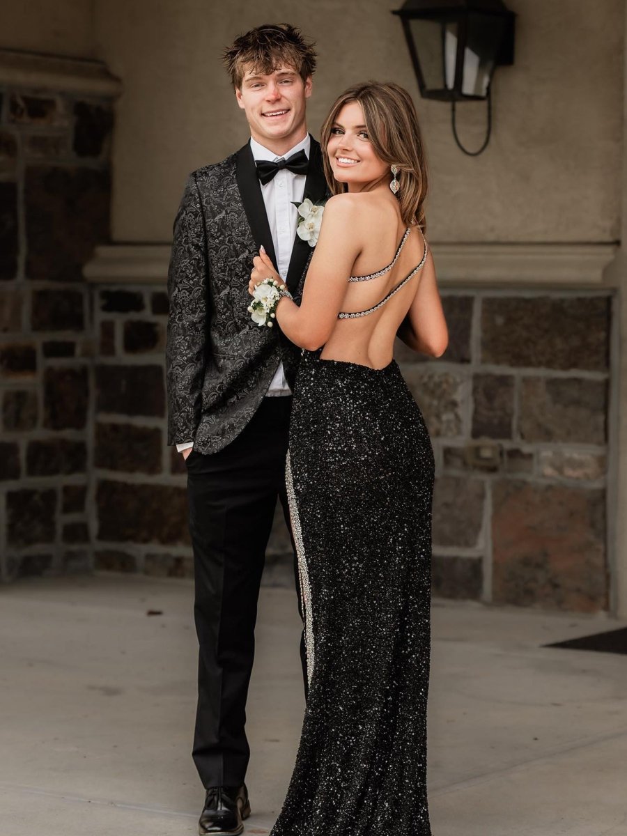 Orange One Sholder Sequins Mermaid Prom Dresses with Slit