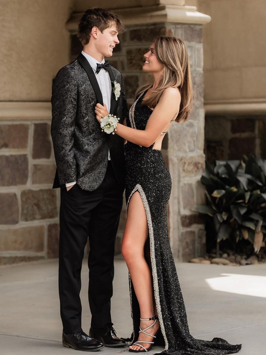 Orange One Sholder Sequins Mermaid Prom Dresses with Slit