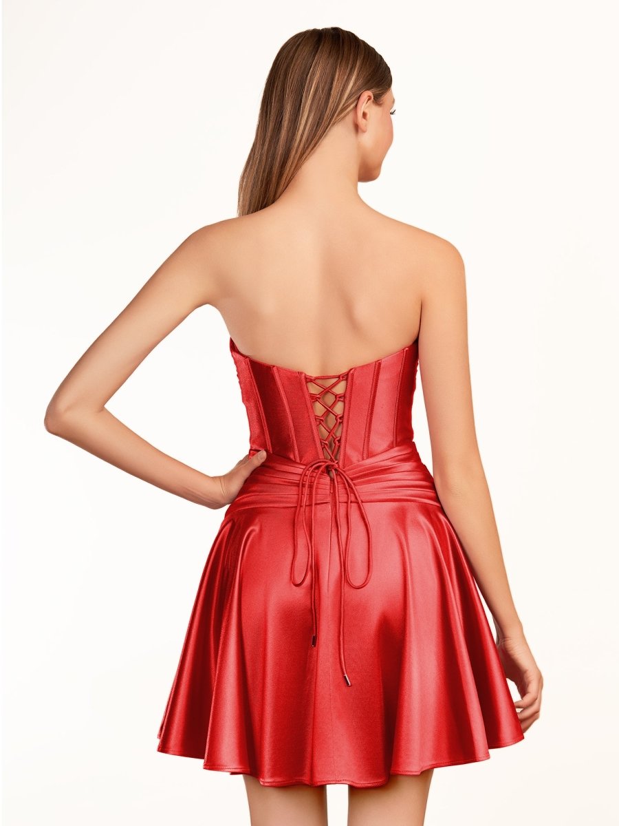Sevoba|A-line Strapless Fuchsia Pleated Homecoming Dress with Keyhole