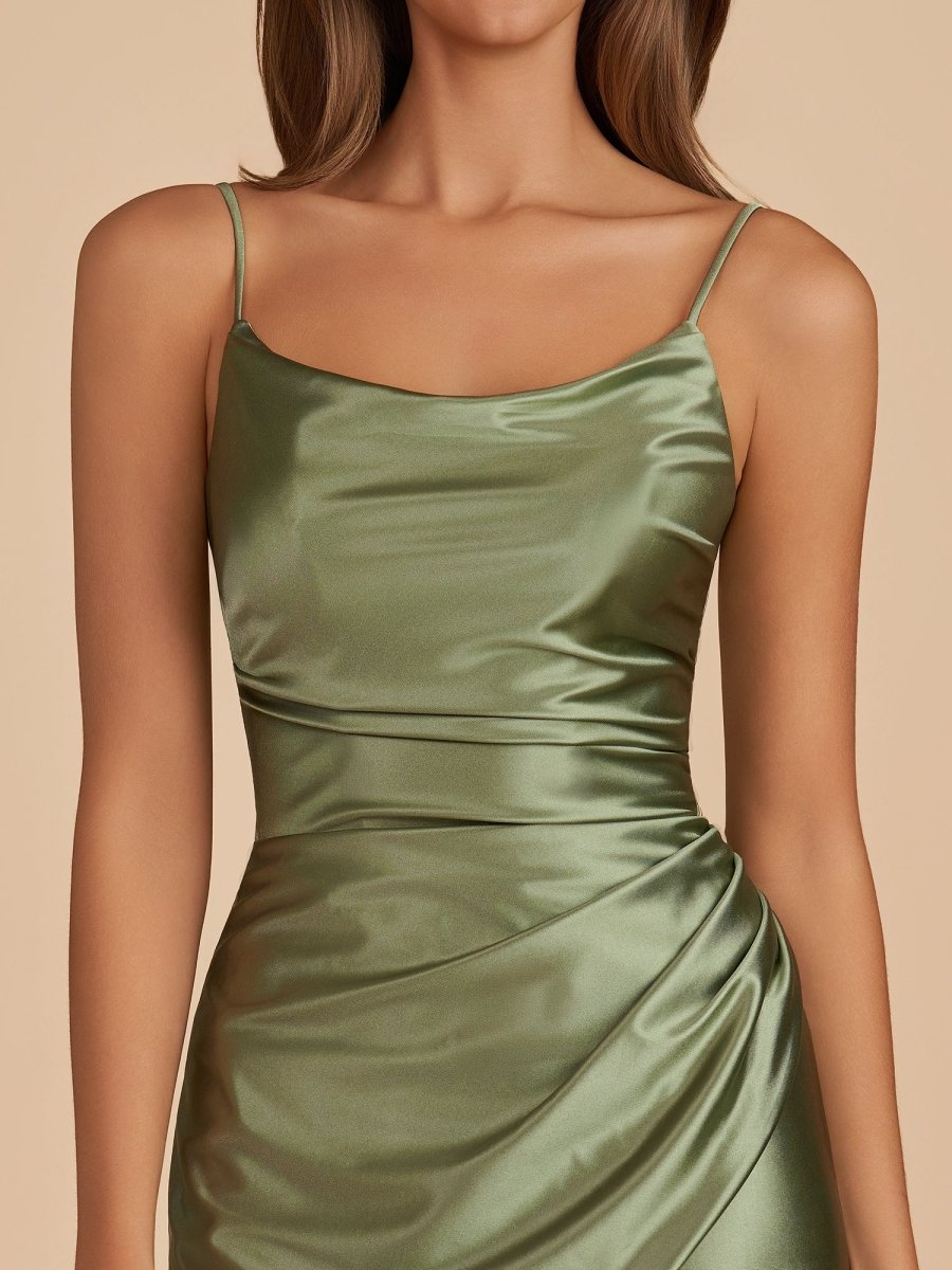 Sevoba|Olive - Sheath Spaghetti Straps Pleated Satin Short Homecoming Dress
