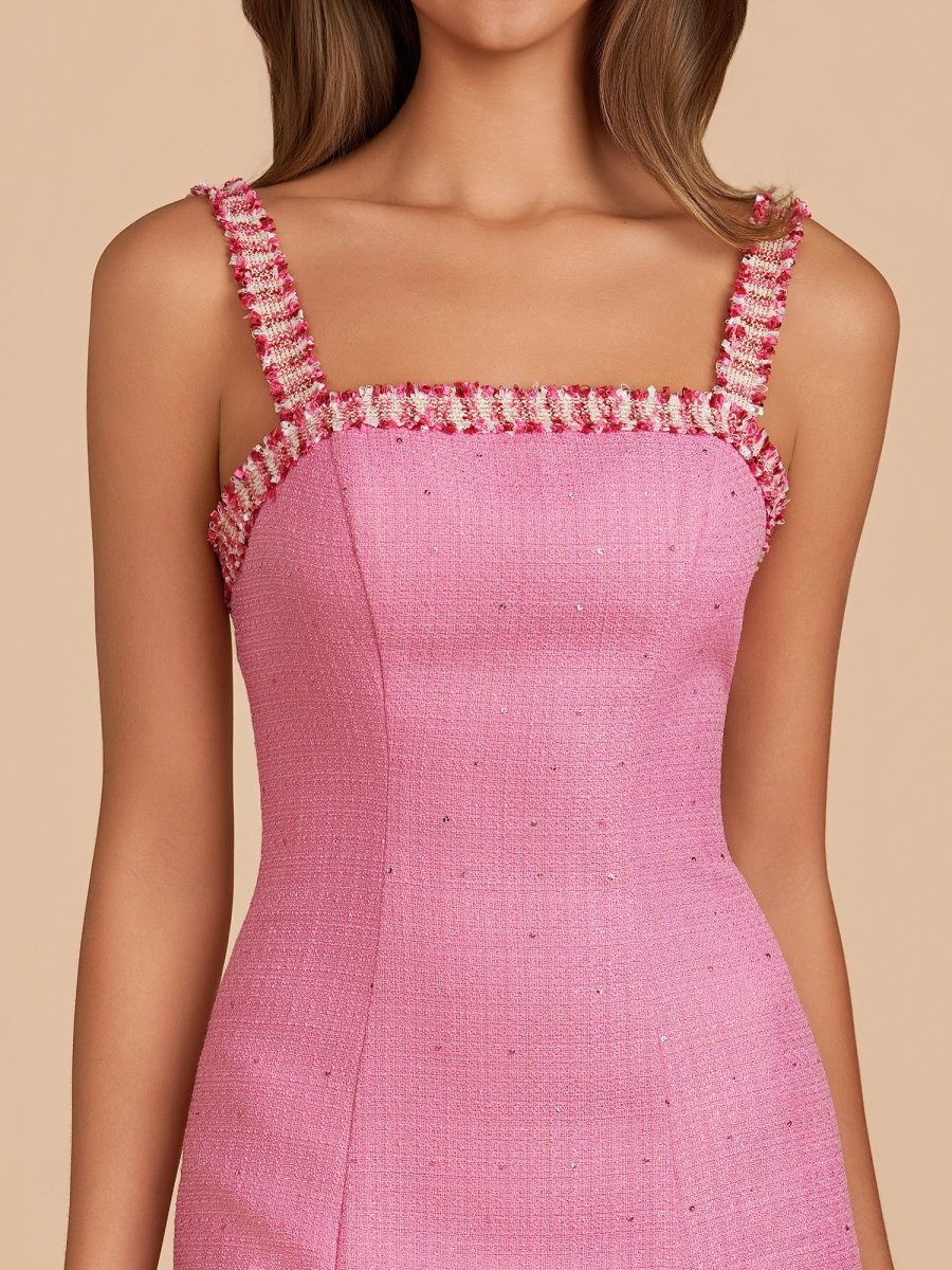 Sevoba|Pink - Spaghetti Straps Beaded Sheath Homecoming Dress With Bows