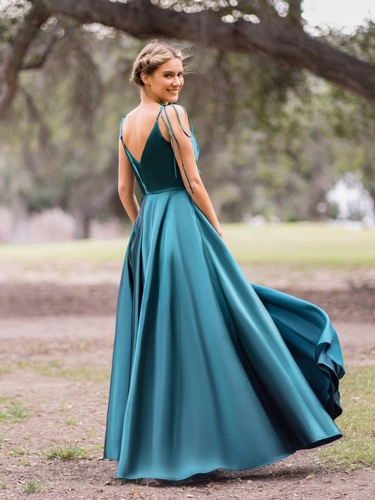 Wrap Satin A-Line Floor Length Evening Dress