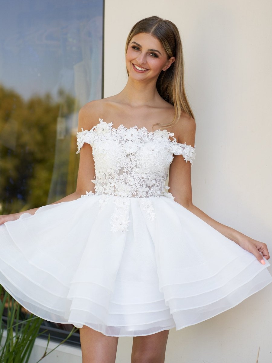 Sevoba|A-Line Lace Organza Appliqued Off-the Shoulder Prom Dress