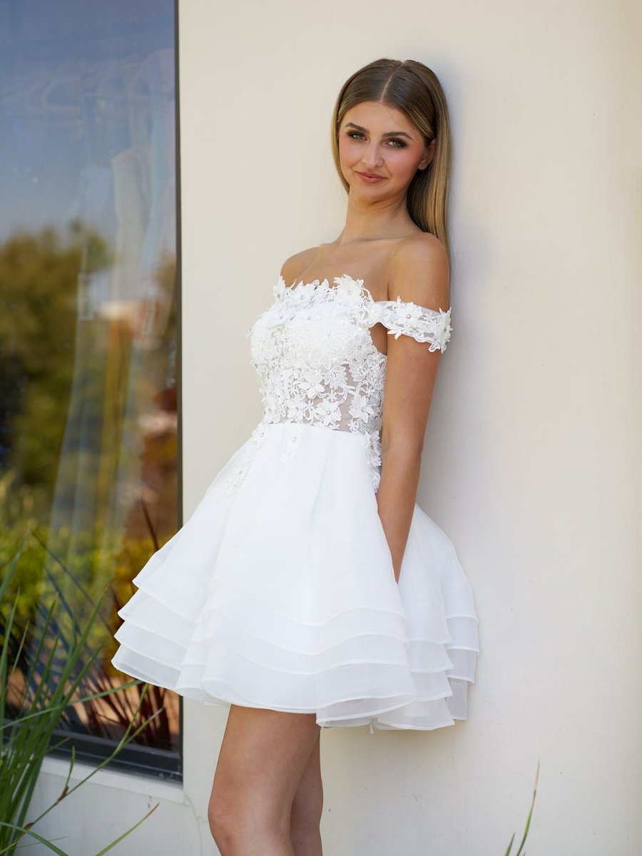 Sevoba|A-Line Lace Organza Appliqued Off-the Shoulder Prom Dress