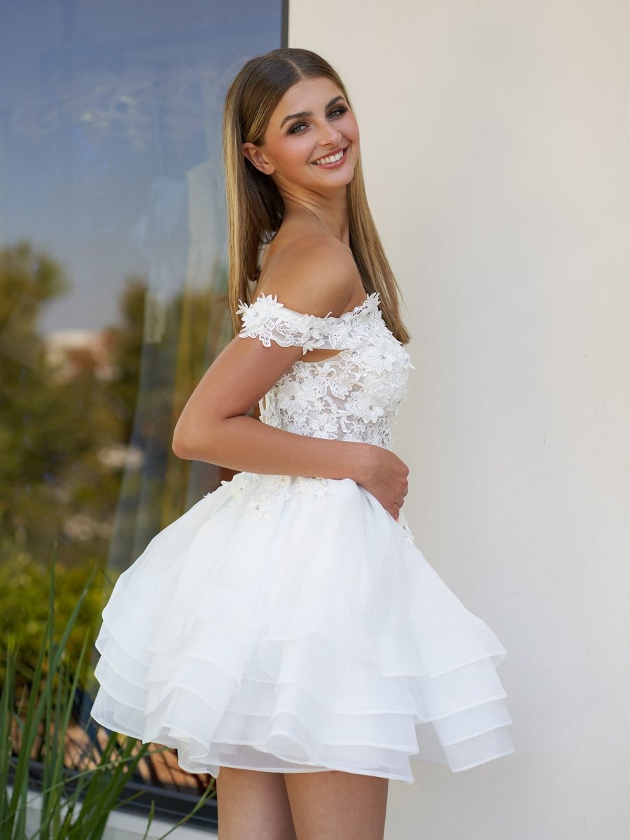 Sevoba|A-Line Lace Organza Appliqued Off-the Shoulder Prom Dress