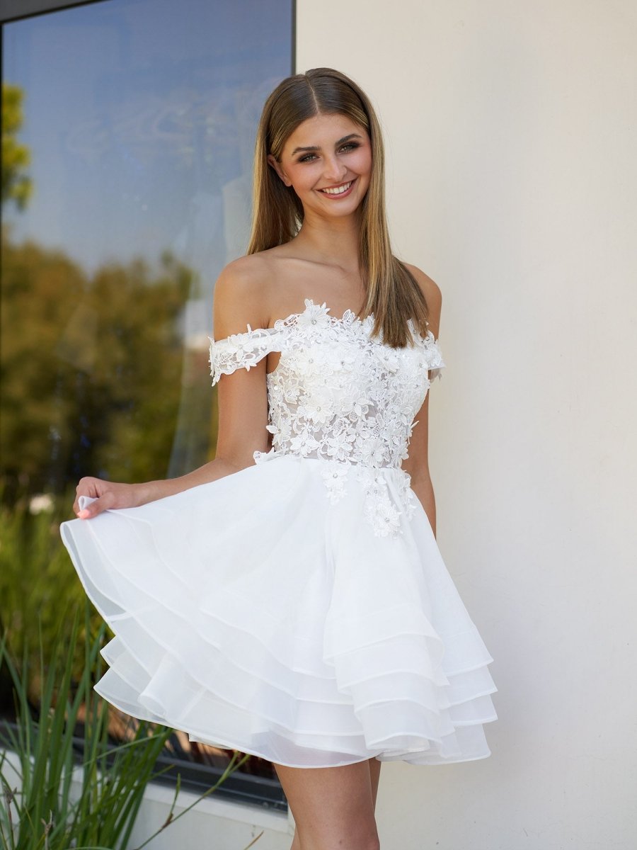 Sevoba|A-Line Lace Organza Appliqued Off-the Shoulder Prom Dress