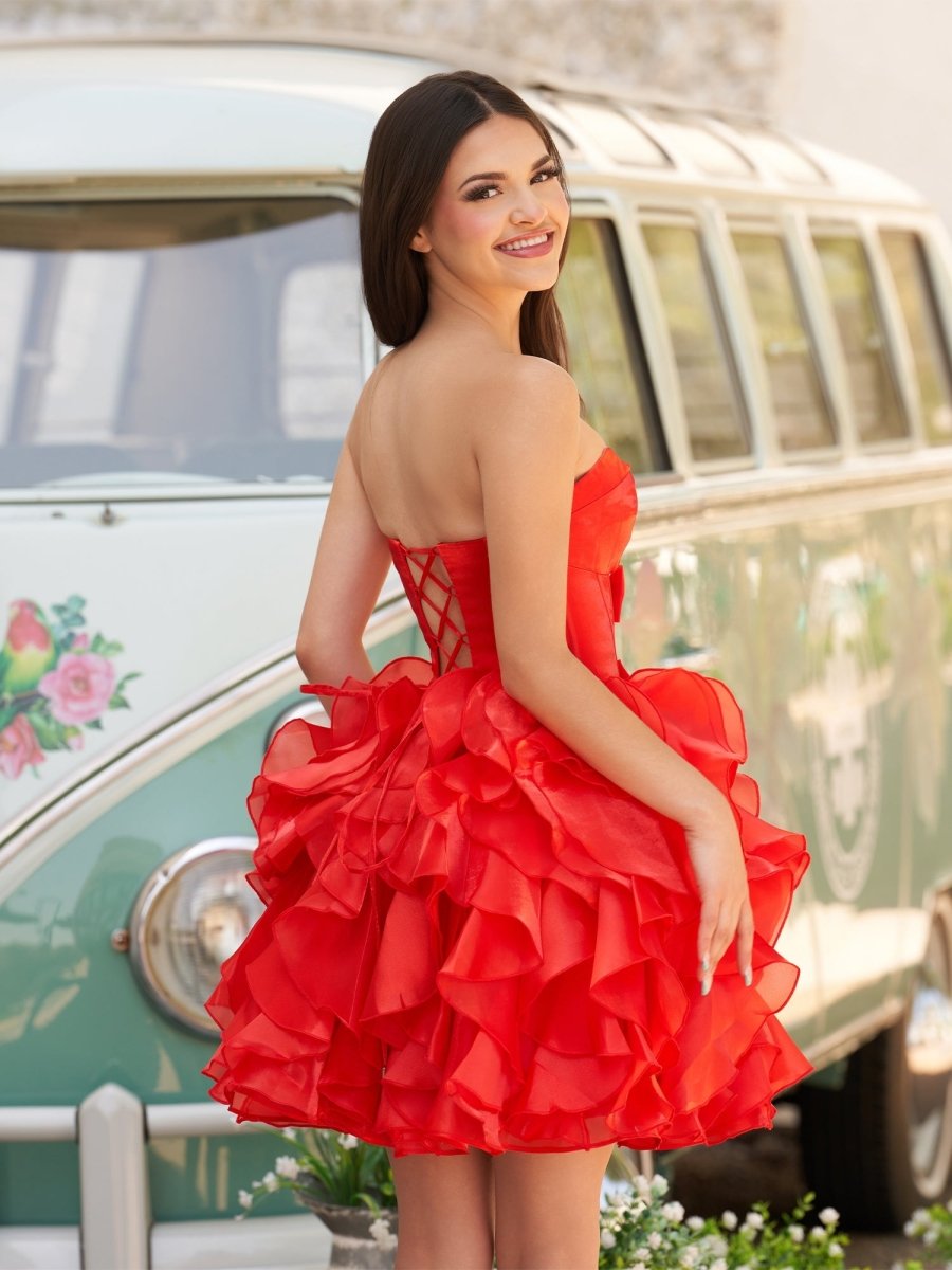 Sevoba|Red - A Line Strapless Corset Ruffles Short Homecoming Dresses with Bows