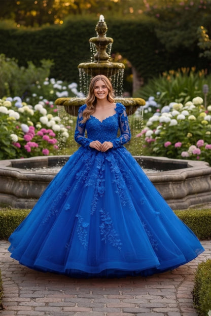 Charming Ball Gown Long Sleeve Quinceañera Dress With Floral Lace | Sevoba