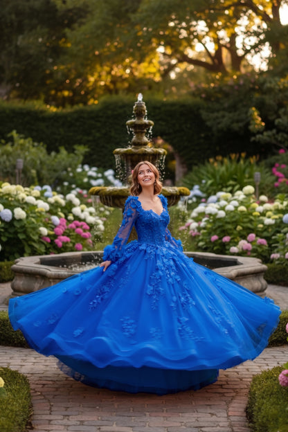 Charming Ball Gown Long Sleeve Quinceañera Dress With Floral Lace | Sevoba