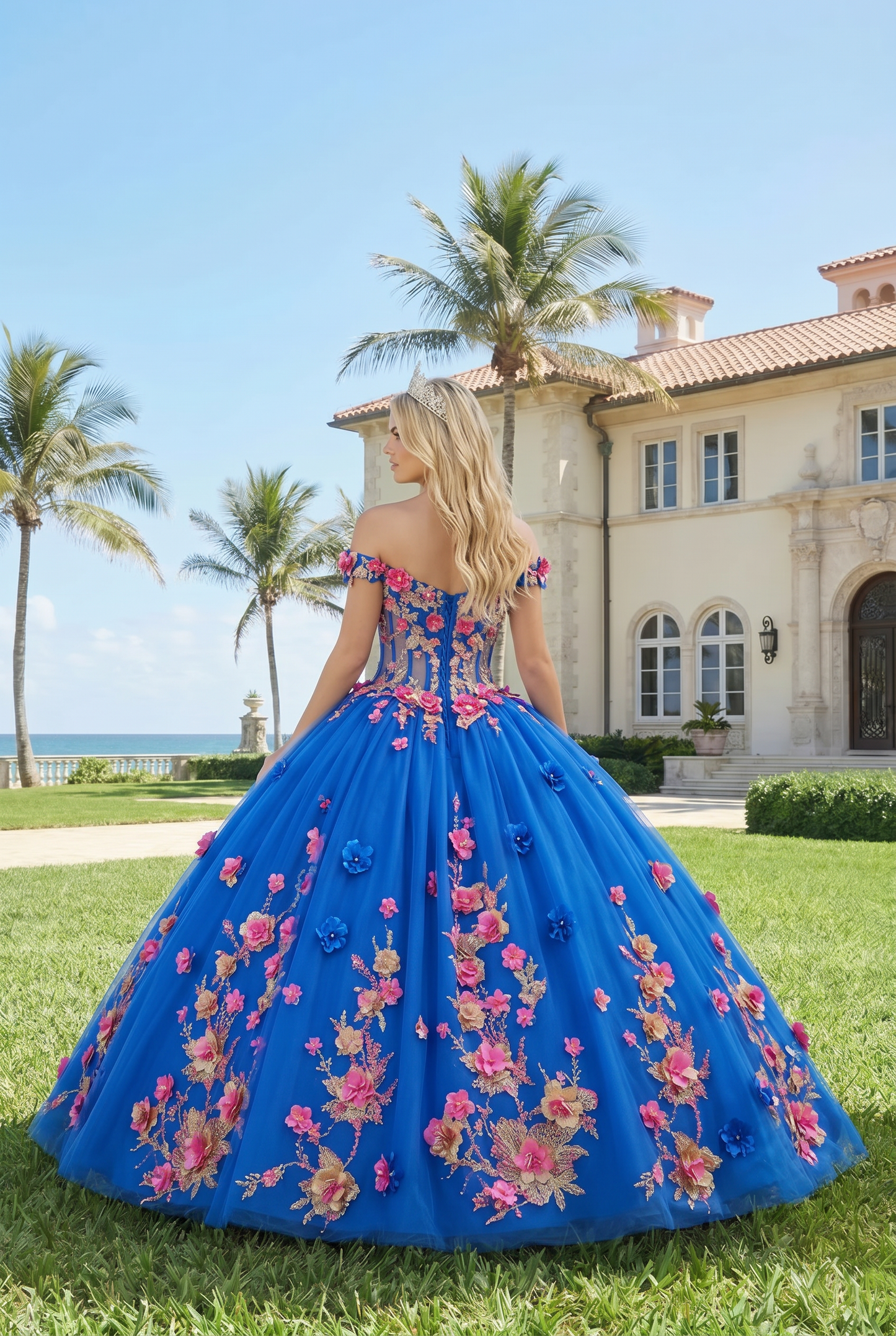 Charming Ball Gown Illusion Neck Quinceañera Dress With 3D Floral & Lace | Sevoba