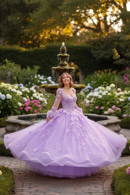 Charming Ball Gown Long Sleeve Quinceañera Dress With Floral Lace | Sevoba