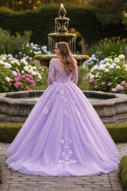 Charming Ball Gown Long Sleeve Quinceañera Dress With Floral Lace | Sevoba
