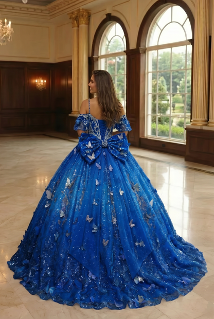 Charming Ball Gown V Neck Quinceañera Dress With  3D Butterfly and Embroidery | Sevoba