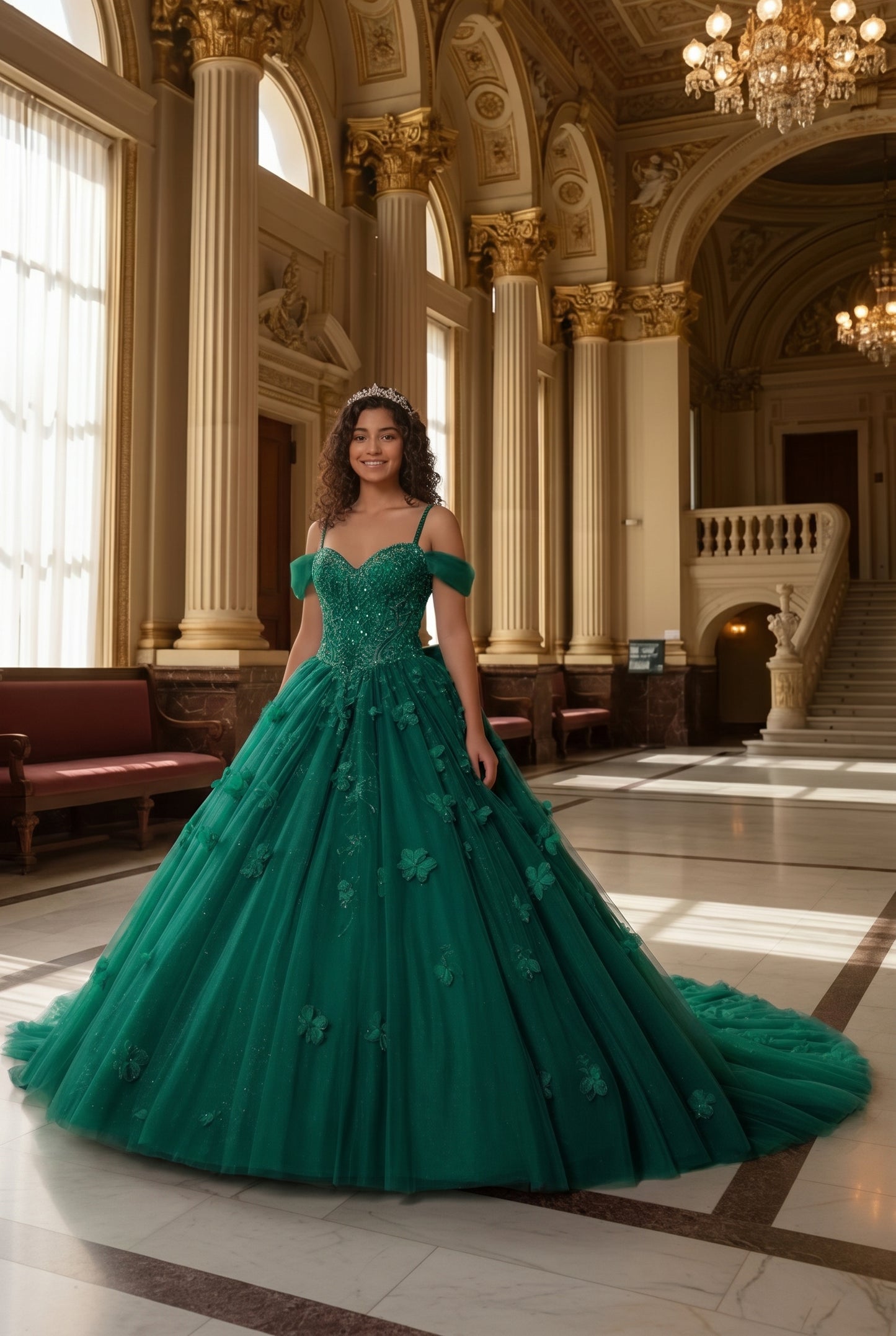 Charming Ball Gown Cold Shoulder Quinceañera Dress With 3D Floral and Lace | Sevoba