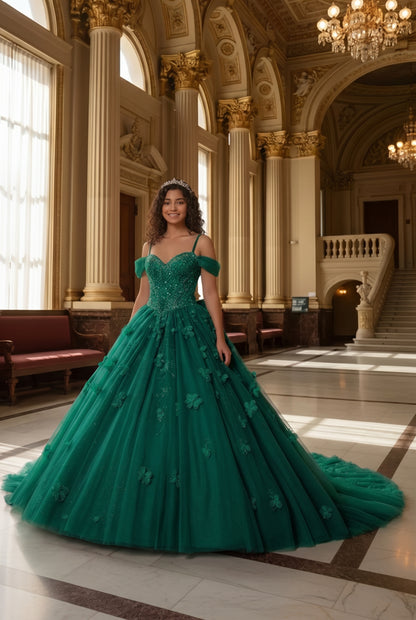 Charming Ball Gown Cold Shoulder Quinceañera Dress With 3D Floral and Lace | Sevoba