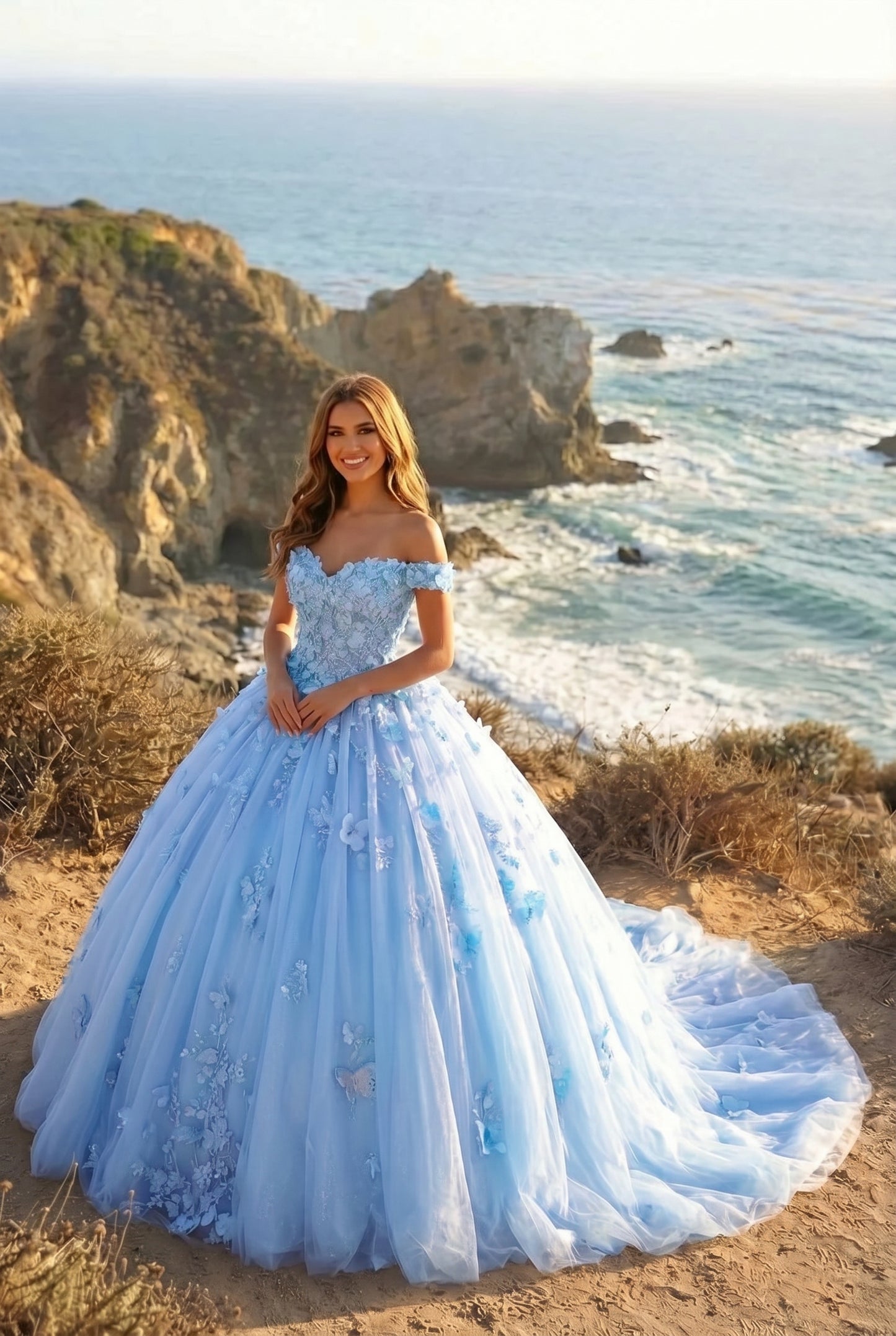 Charming Ball Gown Cold Shoulder Quinceañera Dress With 3D Floral & Lace | Sevoba