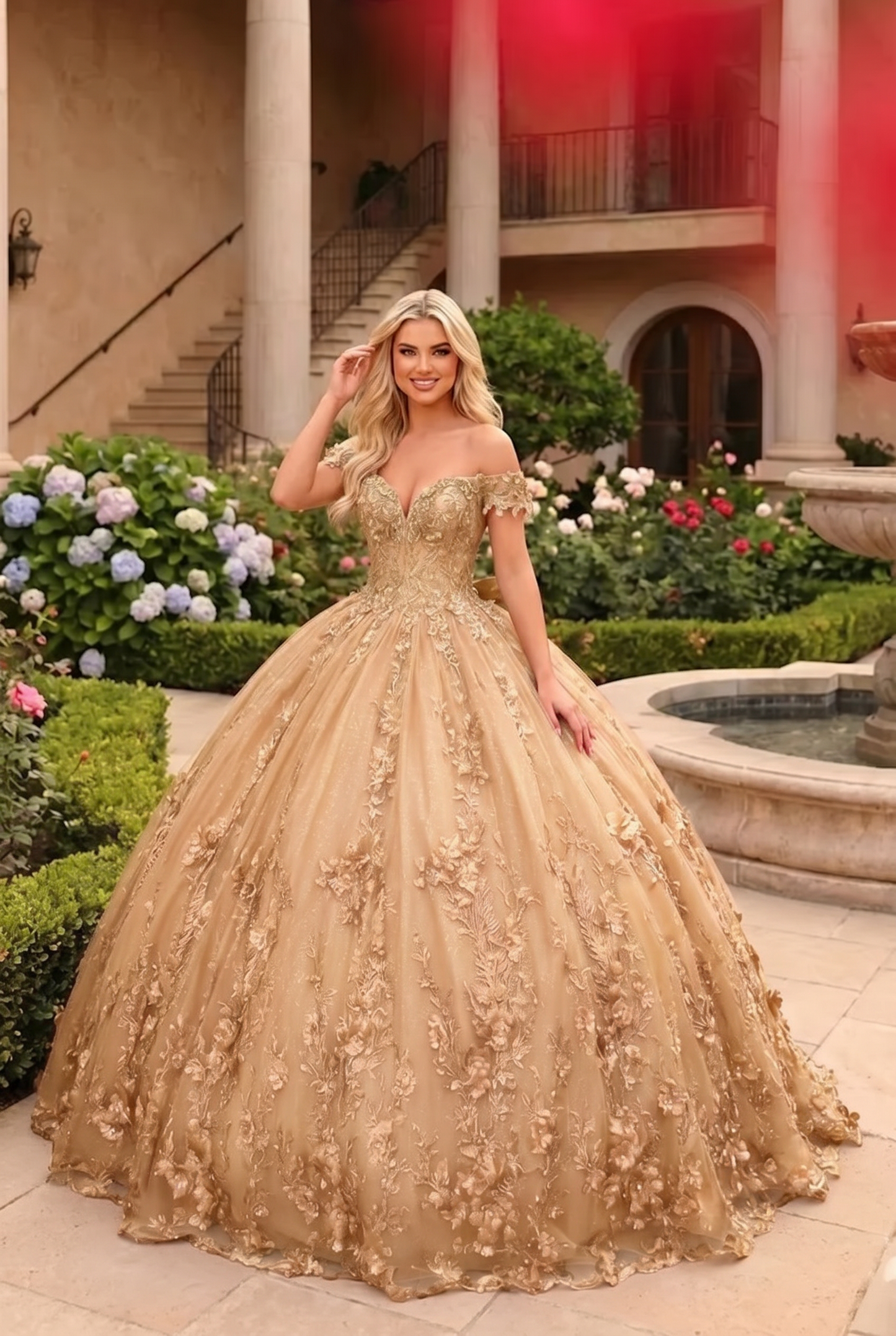 Charming Ball Gown Cold Shoulder Quinceañera Dress With Floral Lace and Bow | Sevoba