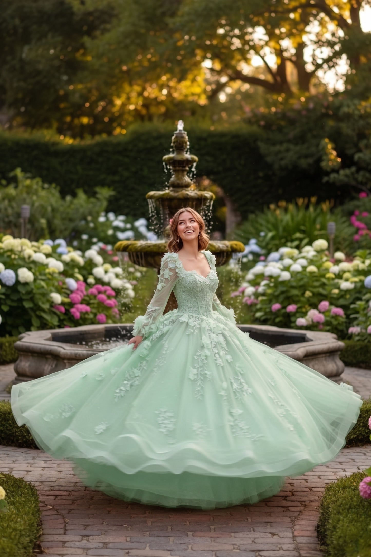 Charming Ball Gown Long Sleeve Quinceañera Dress With Floral Lace | Sevoba