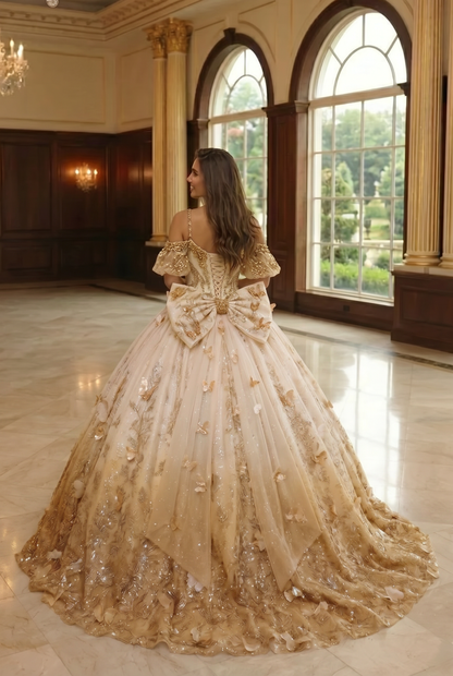 Charming Ball Gown V Neck Quinceañera Dress With  3D Butterfly and Embroidery | Sevoba