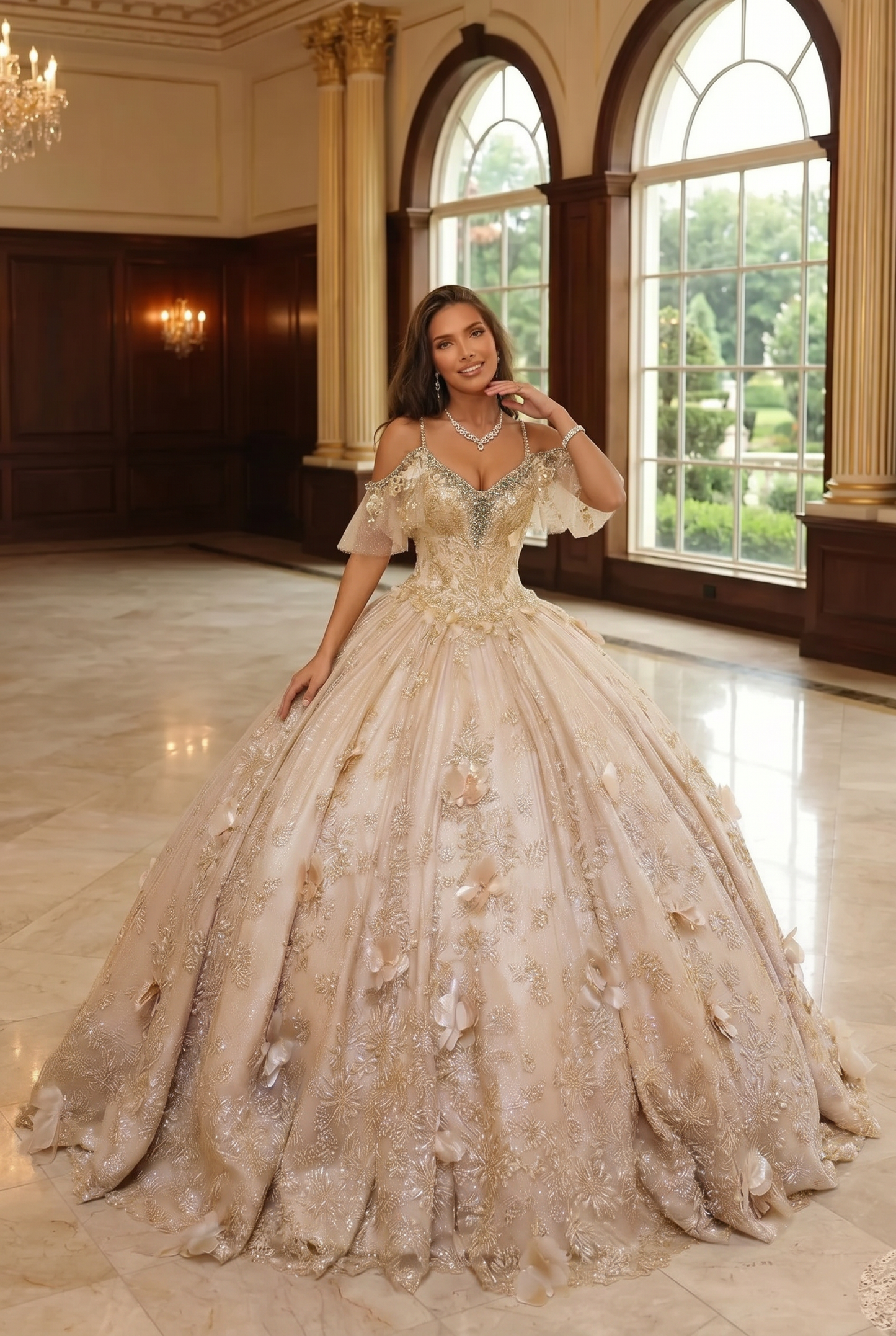 Charming Ball Gown V Neck Quinceañera Dress With  3D Butterfly and Embroidery | Sevoba