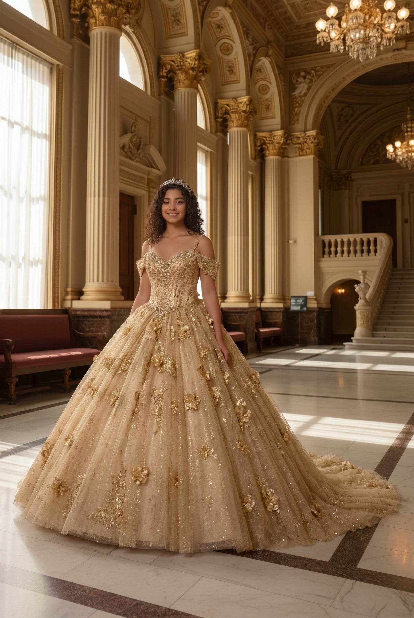 Charming Ball Gown Cold Shoulder Quinceañera Dress With 3D Floral and Lace | Sevoba