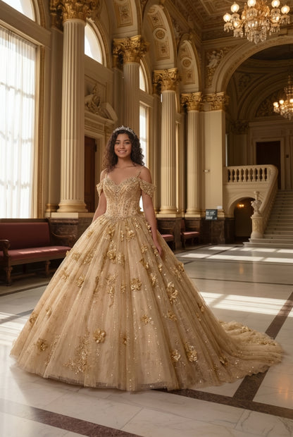 Charming Ball Gown Cold Shoulder Quinceañera Dress With 3D Floral and Lace | Sevoba