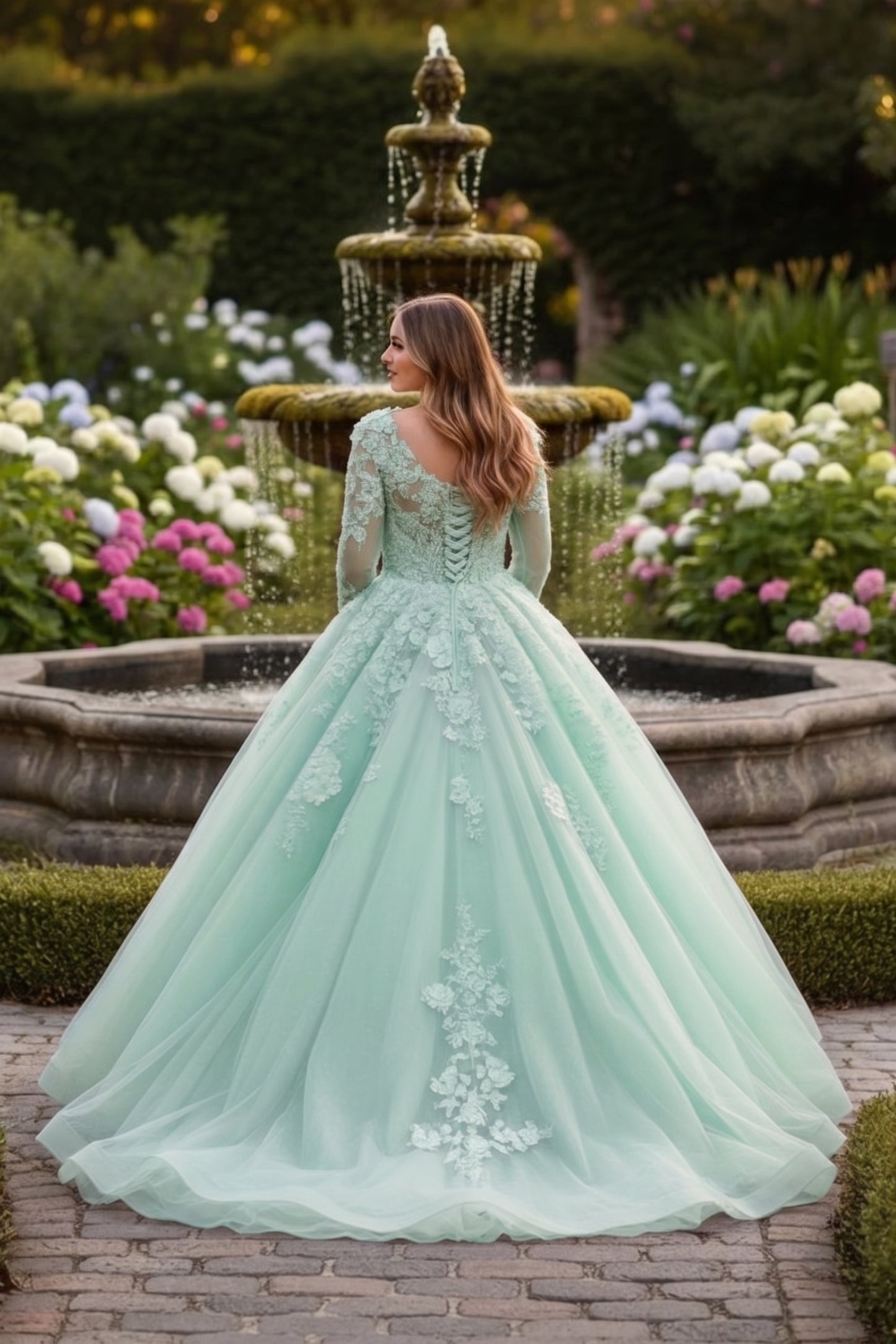 Charming Ball Gown Long Sleeve Quinceañera Dress With Floral Lace | Sevoba