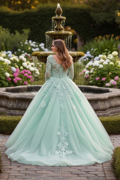 Charming Ball Gown Long Sleeve Quinceañera Dress With Floral Lace | Sevoba