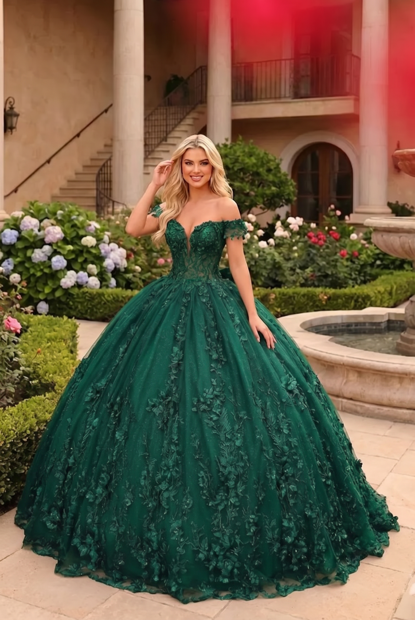 Charming Ball Gown Cold Shoulder Quinceañera Dress With Floral Lace and Bow | Sevoba