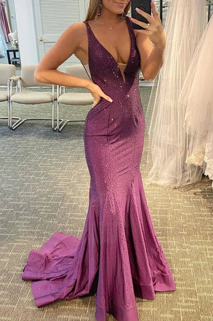 Alma |Mermaid V-neck Beaded Mermaid Prom Dress