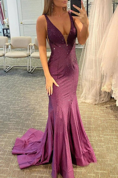Alma |Mermaid V-neck Beaded Mermaid Prom Dress