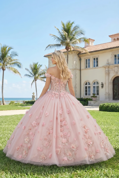 Charming Ball Gown Illusion Neck Quinceañera Dress With 3D Floral & Lace | Sevoba