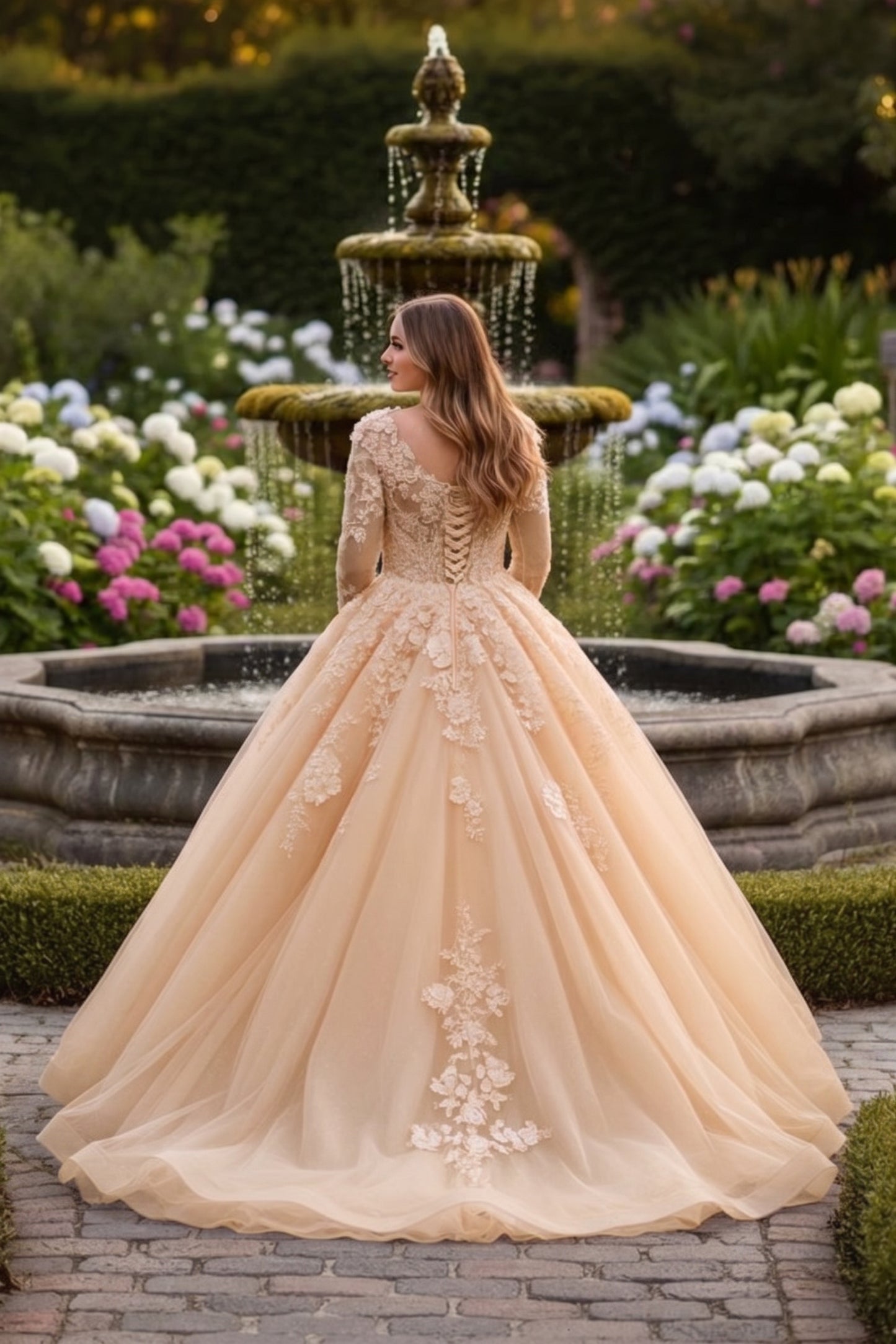 Charming Ball Gown Long Sleeve Quinceañera Dress With Floral Lace | Sevoba