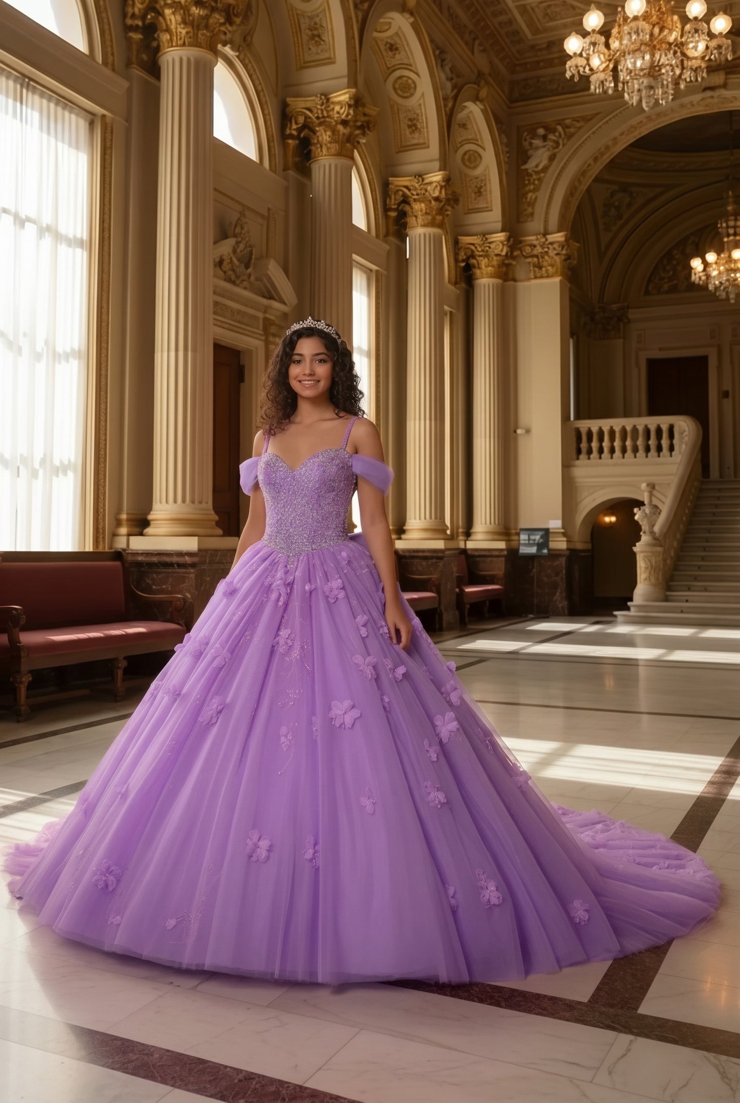 Charming Ball Gown Cold Shoulder Quinceañera Dress With 3D Floral and Lace | Sevoba