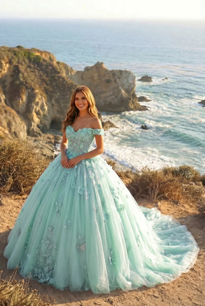 Charming Ball Gown Cold Shoulder Quinceañera Dress With 3D Floral & Lace | Sevoba