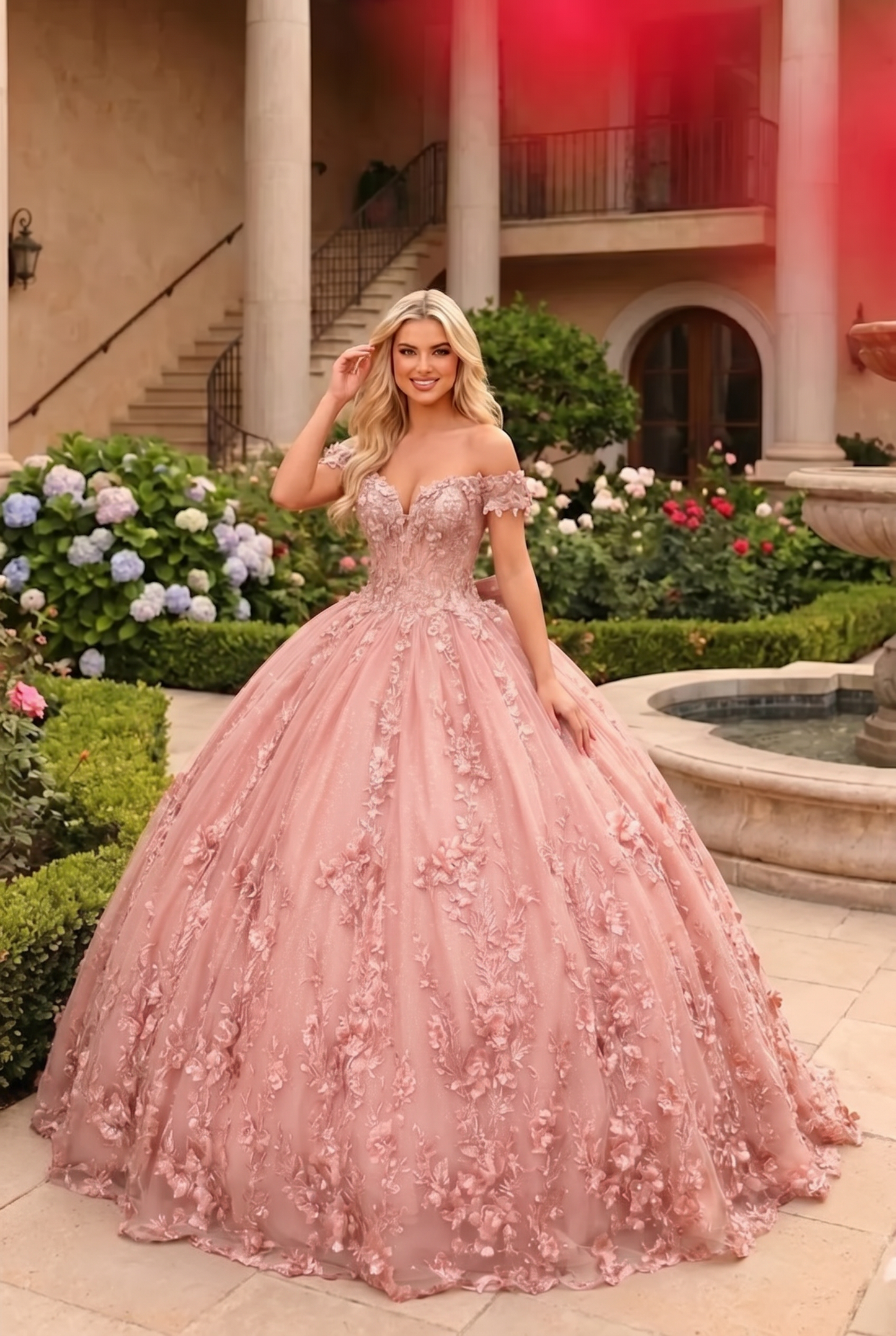 Charming Ball Gown Cold Shoulder Quinceañera Dress With Floral Lace and Bow | Sevoba