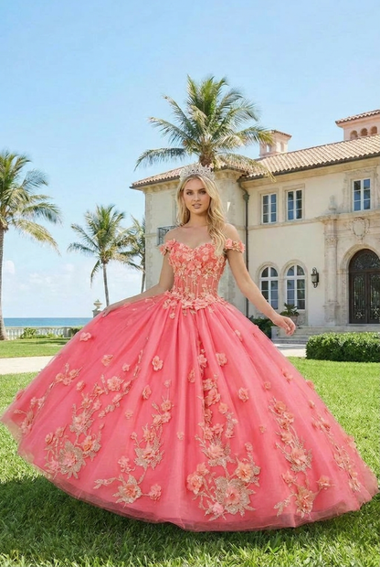 Charming Ball Gown Illusion Neck Quinceañera Dress With 3D Floral & Lace | Sevoba